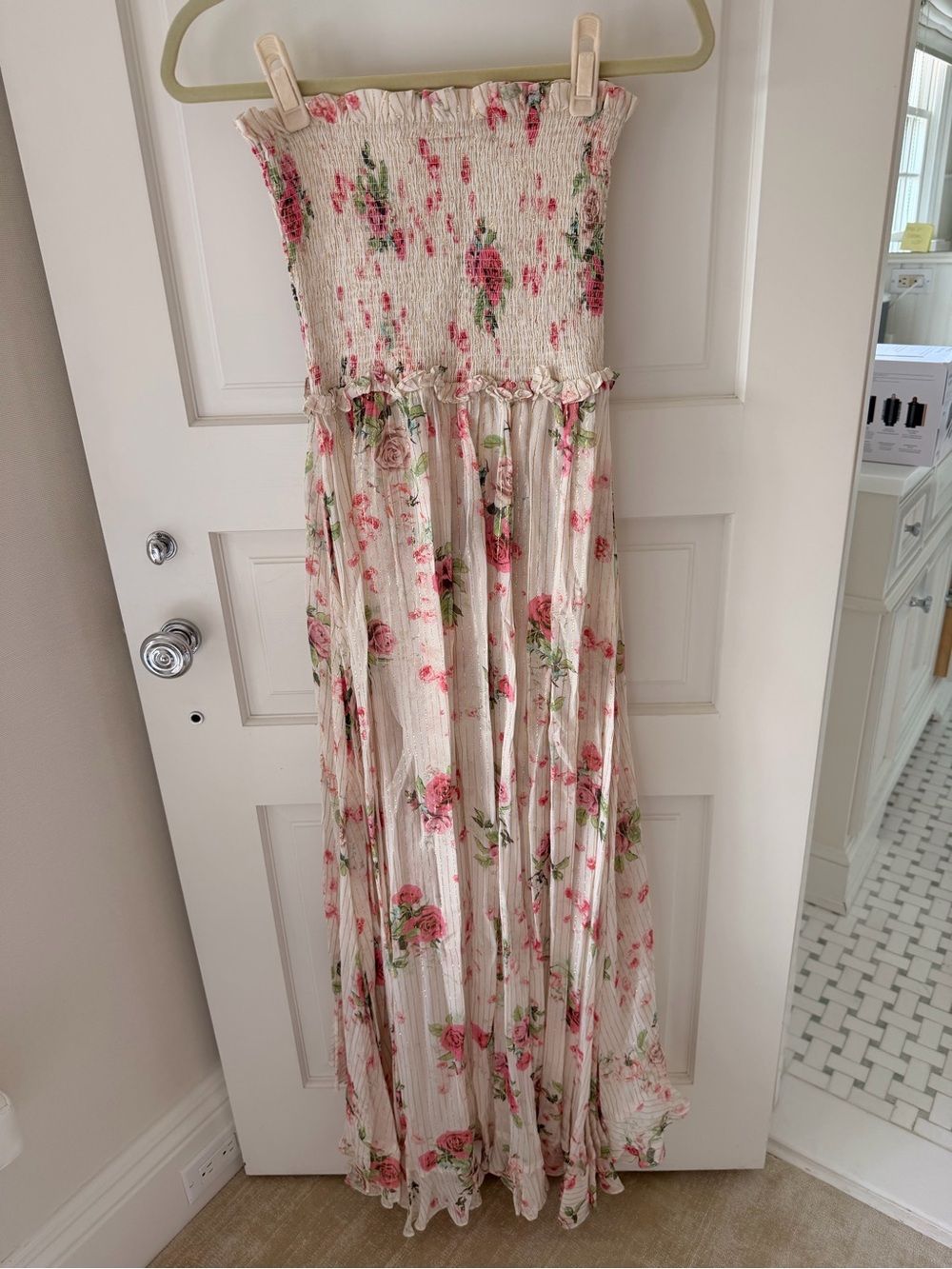 Rococo Sand Cream Dress with Pink Floral Accents